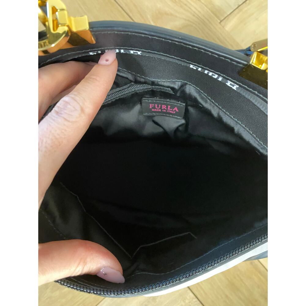 Furla Metallic Silver Puffer Nylon Tote Bag Black Leather Trim - Picture 7 of 7